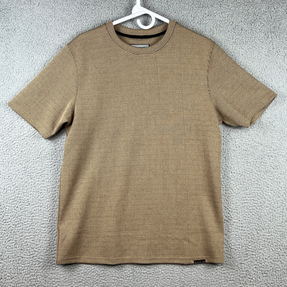 Mauvais Mens Medium Micro Houndstooth Knit T Shirt Tan Black Short Sleeve Crew